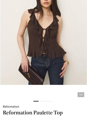 Reformation Paulette Ruffle-Trim Tie-Front Brown Camisole